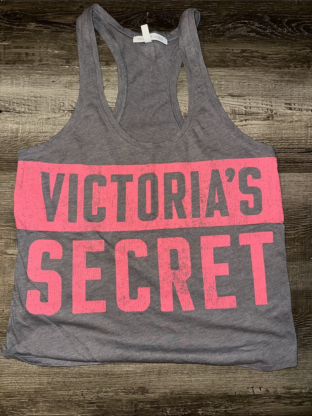 Victoria's Secret Gray Racerback Tank with Pink Block Logo